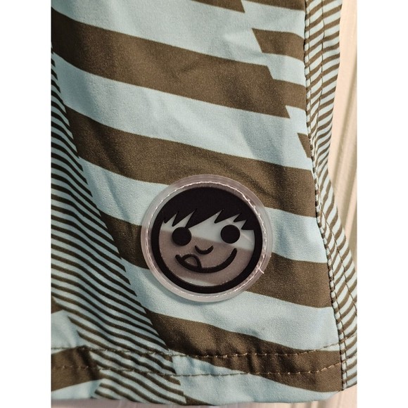 NEFF Swimming Swim Trunks Green Geometric Stripe - Mens Large With Pockets - Picture 3 of 9